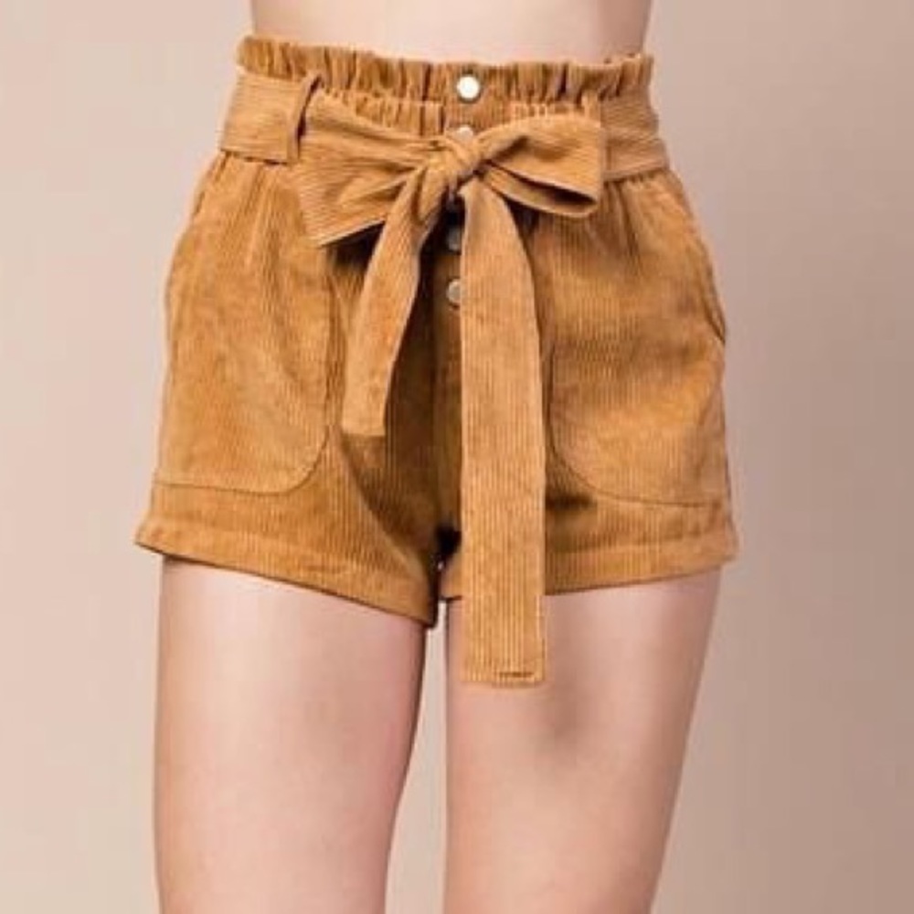 Honey punch Camel corduroy paper bag shorts